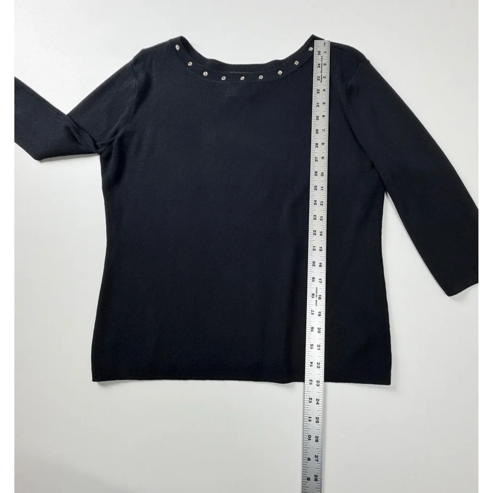 J.A.C. Black Grommet Neckline Sweater Womens XL 3/4 Sleeve‎ Knit Top